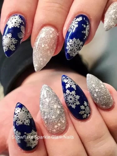 Winter nails Snowflake Sparkle Glam Nails