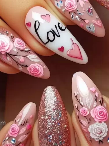 Romantic Bloom Valentine's Nails