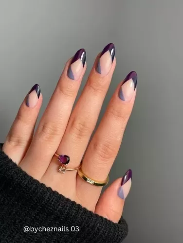 Geometric Purple Winter Nails with Modern Glam