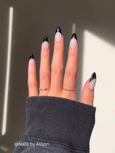 Sleek Black French Tip Winter Nails with Modern Elegance