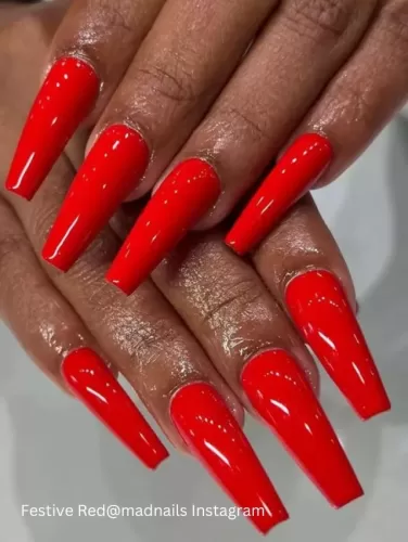 Uñas Rojo Festivo para Nochevieja