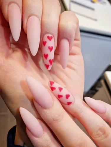 Matte Nude with Red Heart Pattern