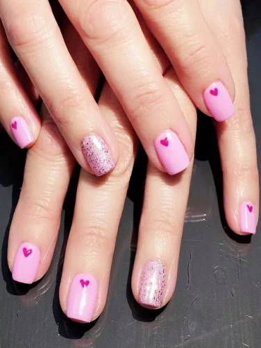 Pink with Glitter and Tiny Hearts