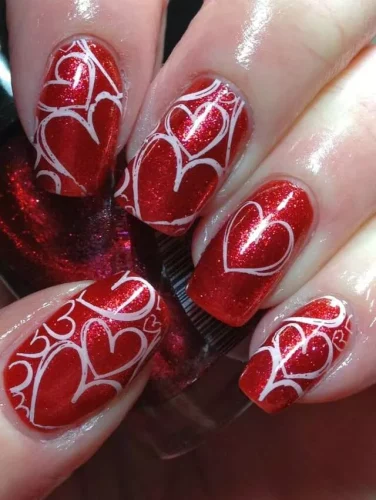 Red Glitter with Heart Stamping