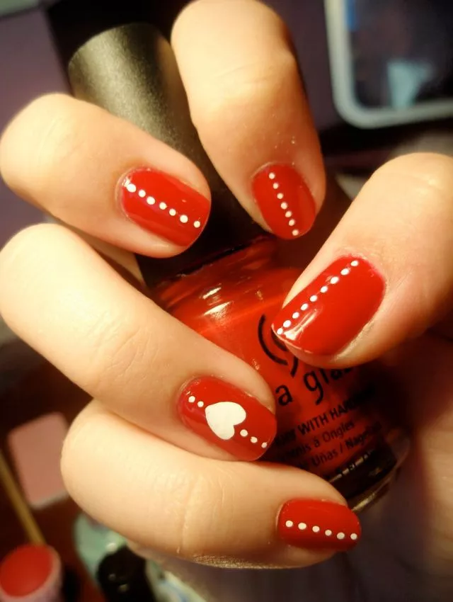 Red with White Heart and Dot Accents