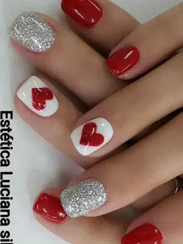 Red and Silver Glitter with Heart Accents