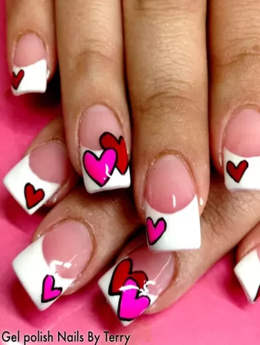 White French Tips with Bold Heart Art