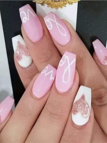 Valentines nails Romantic Blush Script Romance