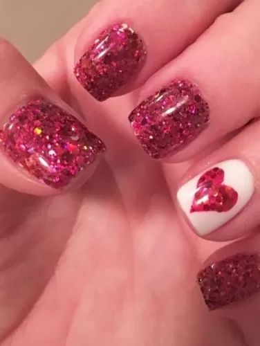 Glittering Heart Accent Valentine's Nails