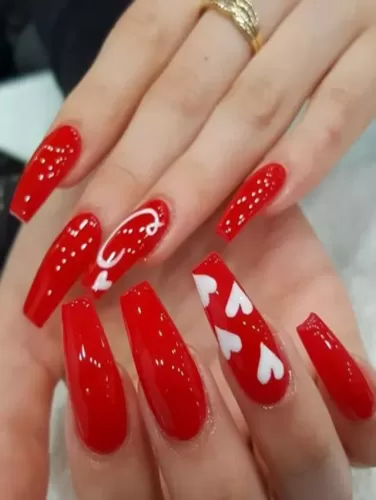 Passion Red Heart Valentine's Nails