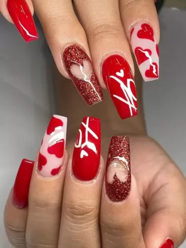 Red Glam XO Valentine's Nails