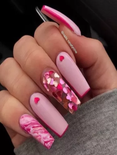 Romantic Heart Cascade Valentine's Nails