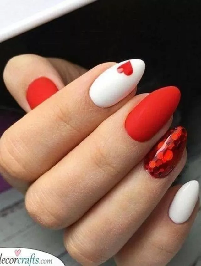 Bold Red and White Heart Valentine's Nails