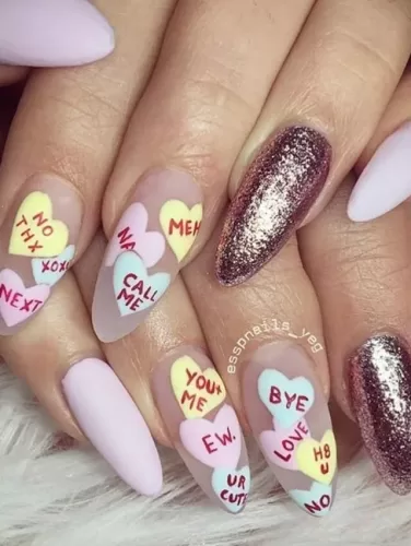 Conversation Hearts Valentine's Nails