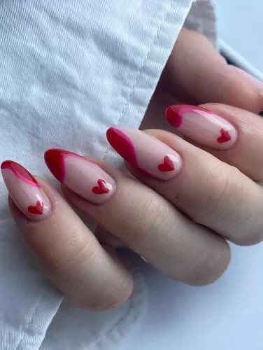 Red French Heart Valentine's Nails