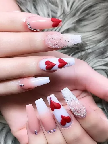 Glitter Ombre with Red Heart Details