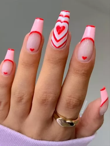 Heart Pattern with Red French Tips