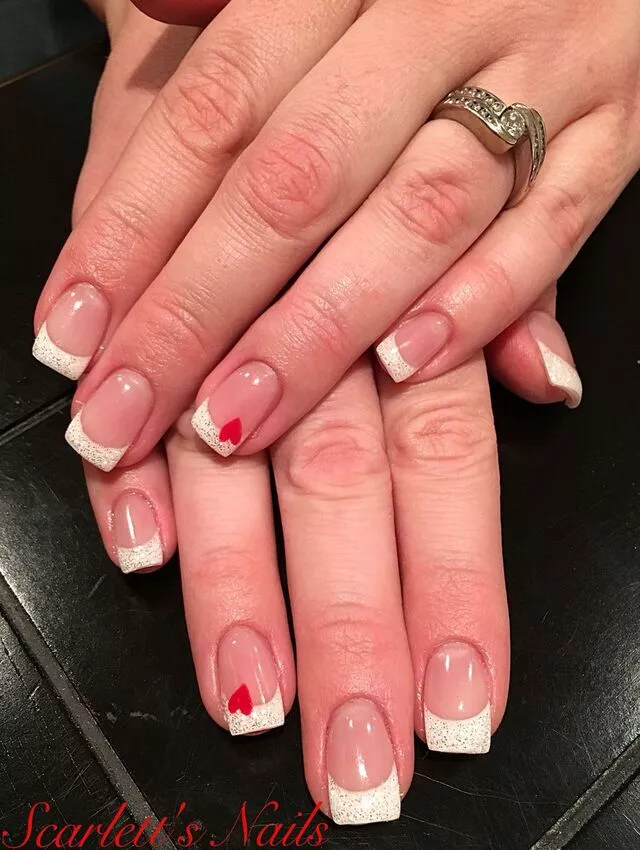 Glittery French Tip with Heart Detail