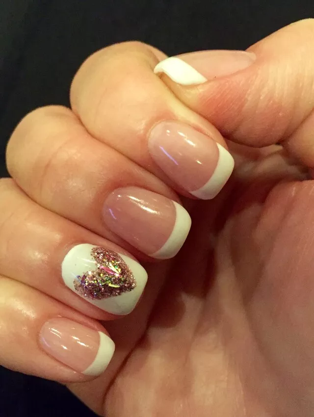 Glittery Pink French with Heart Details