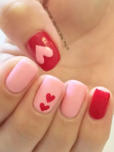 Valentines nails pink and red Petite Heart Charm