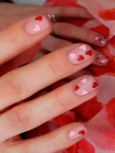 Valentines nails pink and red Sweetheart Confetti