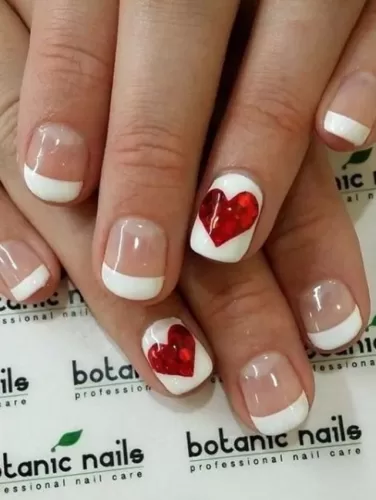 Valentines nails short Classic French Heart