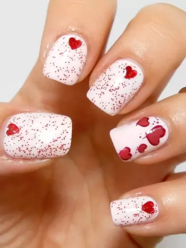 Valentines nails short Glitter Heart Spark