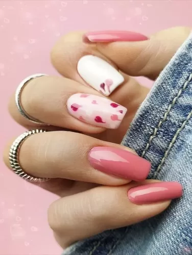 Valentines nails short Pastel Heart Breeze