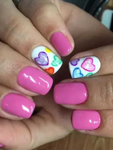 Valentines nails simple Vibrant Heart Doodles