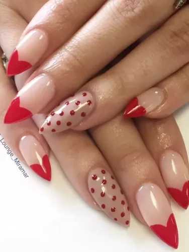 Valentines nails stiletto Heart-French Valentine's Stiletto Nails