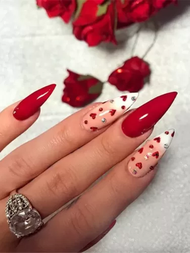 Valentines nails stiletto Passionate Stiletto Hearts