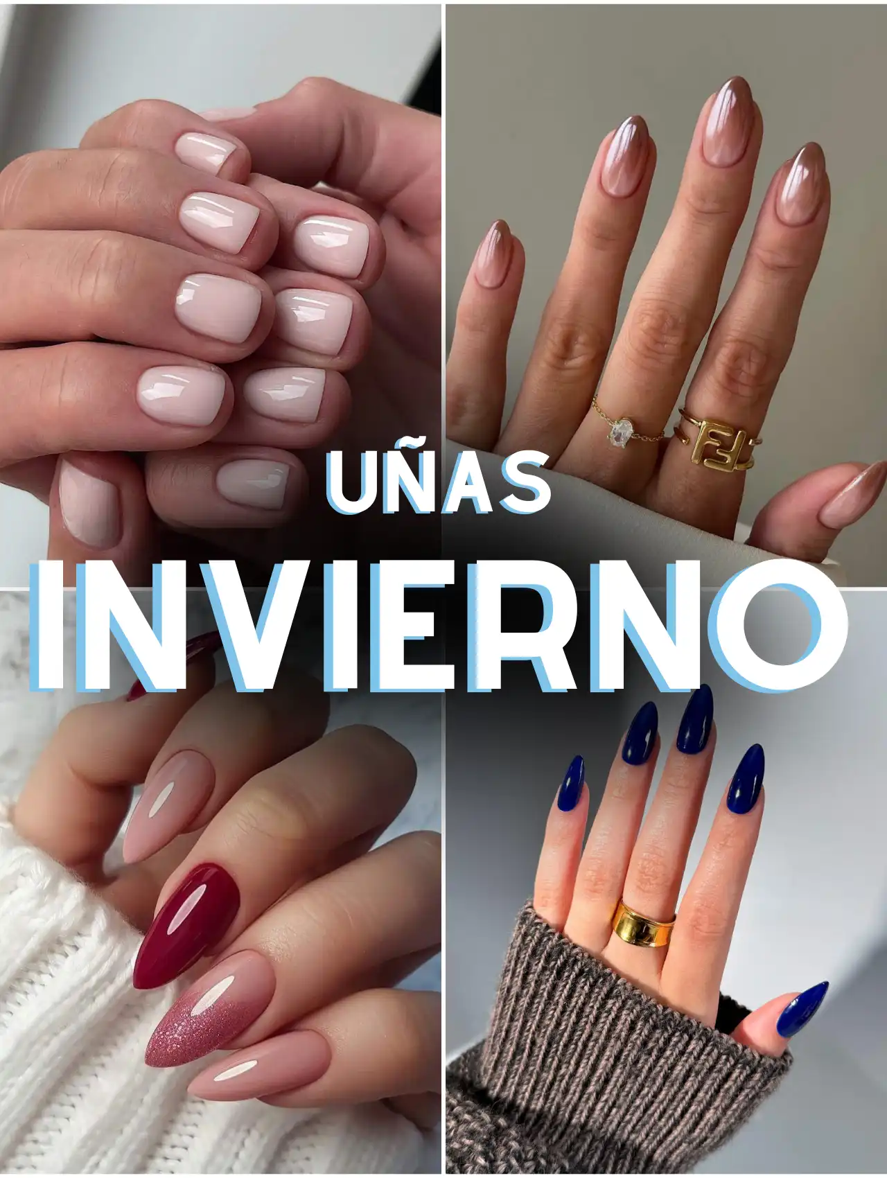 Collage de uñas de invierno 2025 con diseños variados y elegantes