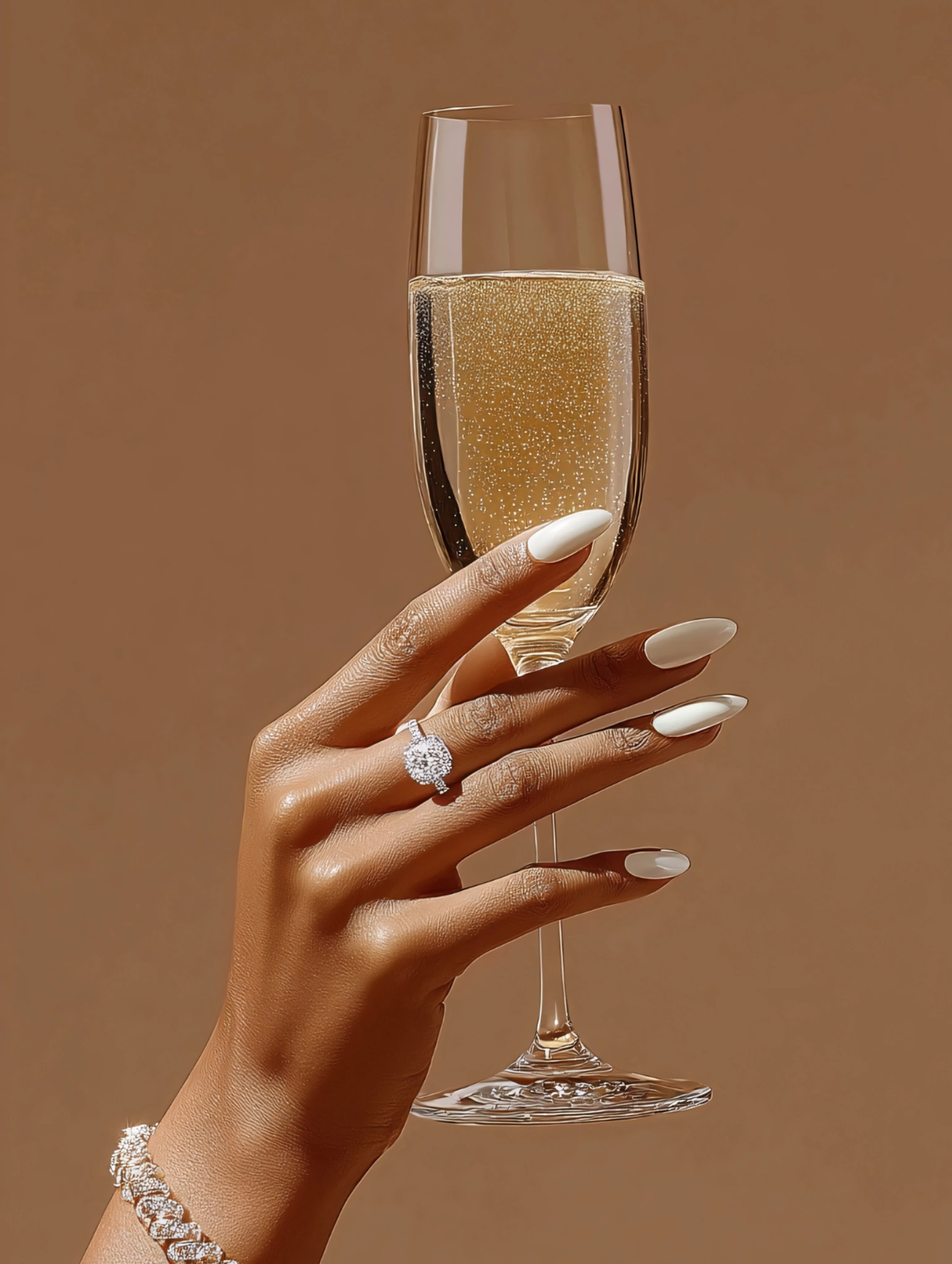 Uñas para Nochevieja 2025 en tonos neutros elegantes y acabado pulido.