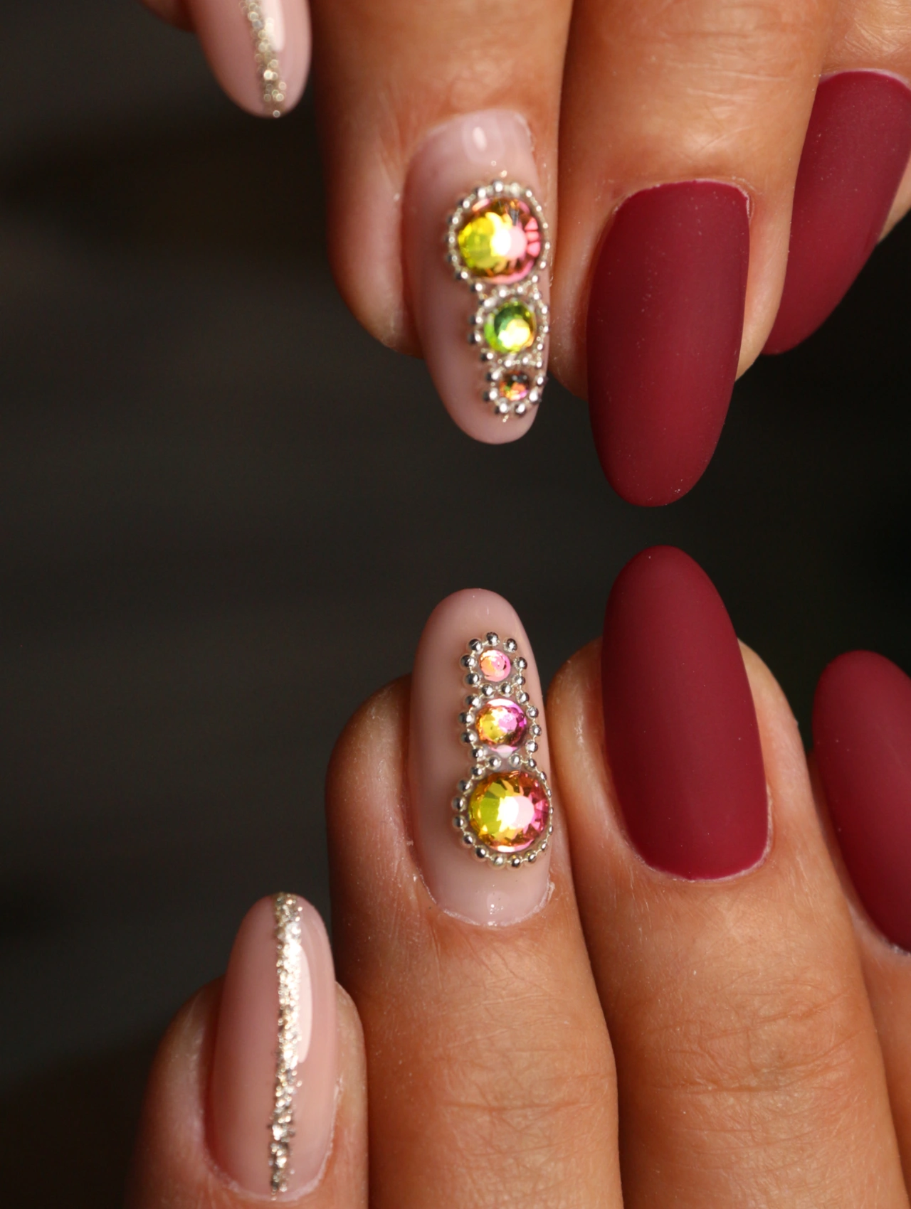 valentine-nails-2026-masterpiece-ideas-for-trending-nail-designs Valentine Nails 2026 masterpiece ideas, deep red and nude Valentine Nails 2026 with crystal embellishments and elegant matte finish