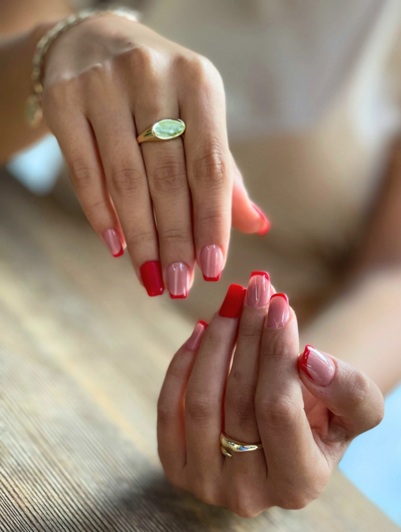 Viral TikTok Valentine Nails, red and pink French tip manicure inspired by trending TikTok Valentine Nails looks