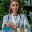 A professional dermatologist presents a selection of nail polishes in a clinic setting.