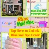 Promo image for Bliss Nail Spa in Winter Park, Orlando, featuring pink nails, interior spa chairs, and storefront.