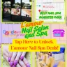 Promotional image for L’amour Nail Salon and Spa in Winter Park, Orlando, featuring magenta nails, spa interior, and mapped location.