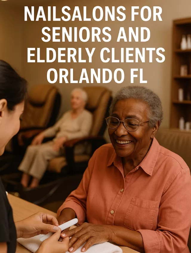 Elderly African American woman receiving a manicure at a senior-friendly nail salon in Orlando.
