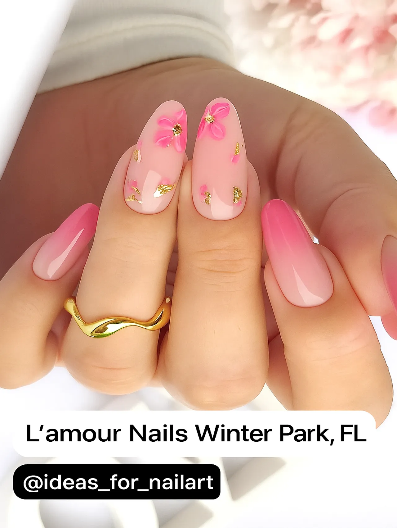 L’amour Nails Winter Park, FL - Floral Pink Ombre Design