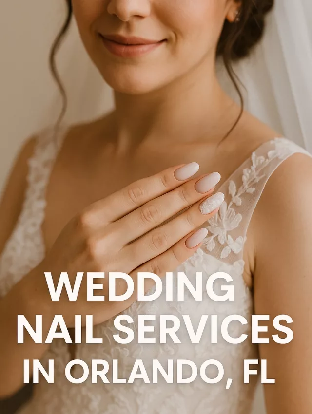 Bride with soft pink wedding nails in Orlando FL