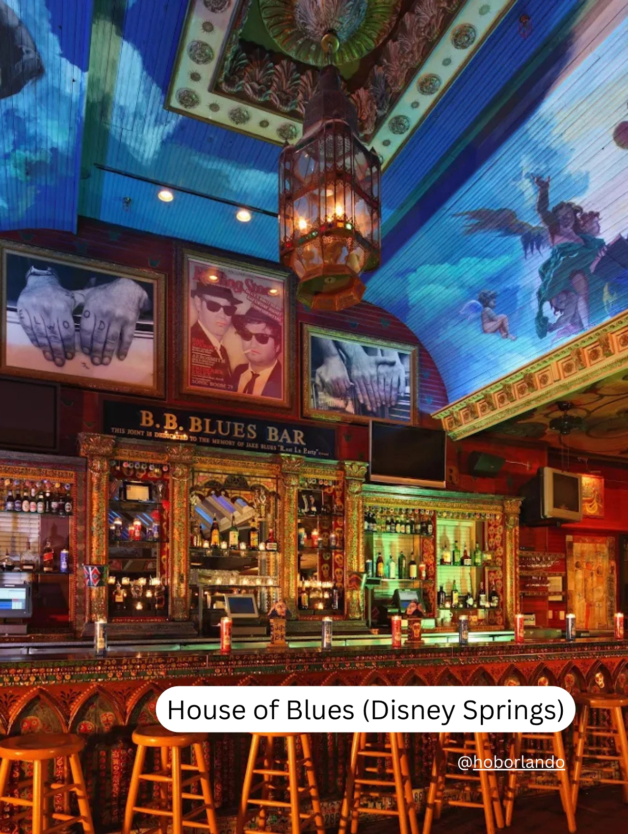 House of Blues stage and colorful bar celebrating the music and night clubs of Party Near Disney Orlando.