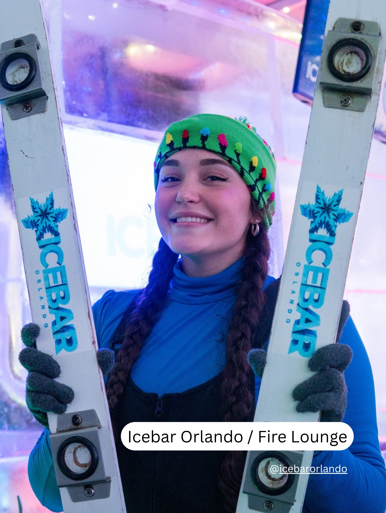 Woman enjoying the icy vibes at Icebar, a unique place to Party Near Disney Orlando.