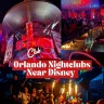 A lively nighttime scene with glowing lights, outdoor seating, and a cozy fire pit, capturing the vibrant atmosphere of Orlando nightclubs near Disney.