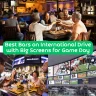 People enjoying food and drinks with TVs in the background at sports bars on International Drive.