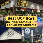 Best UCF Bars near campus for college students collage featuring Knight Library, The Basement, and The Keg Social – UCF Bars