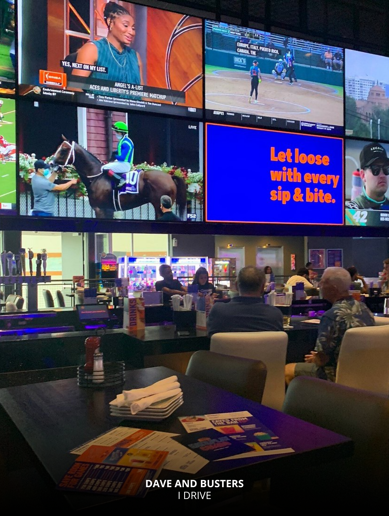 Giant sports screens and vibrant atmosphere at Dave and Buster’s, Orlando Sports Bars