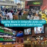 Collage of top sports bars in Orlando including Boxi Park and The Brass Tap, showing big screens and group-friendly settings