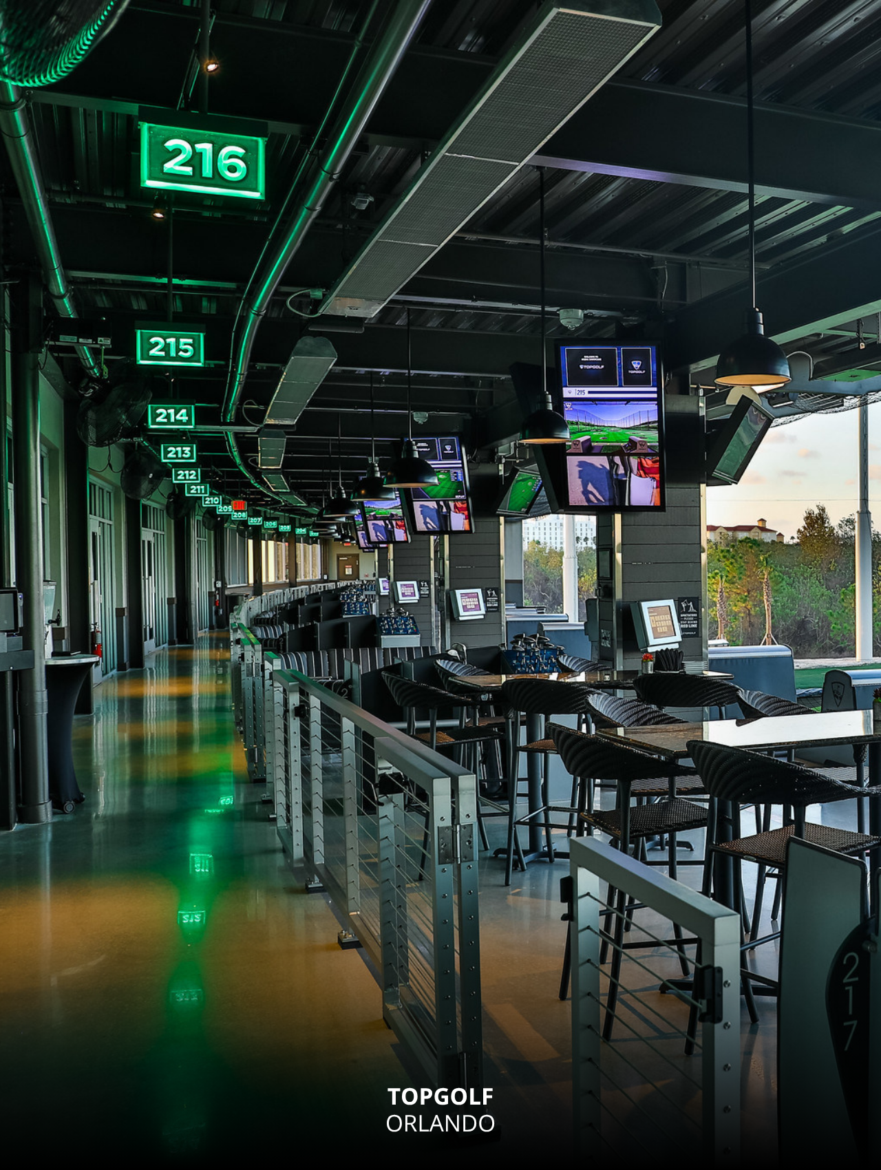 Golf bays and flat screens at Topgolf Orlando, Orlando Sports Bars