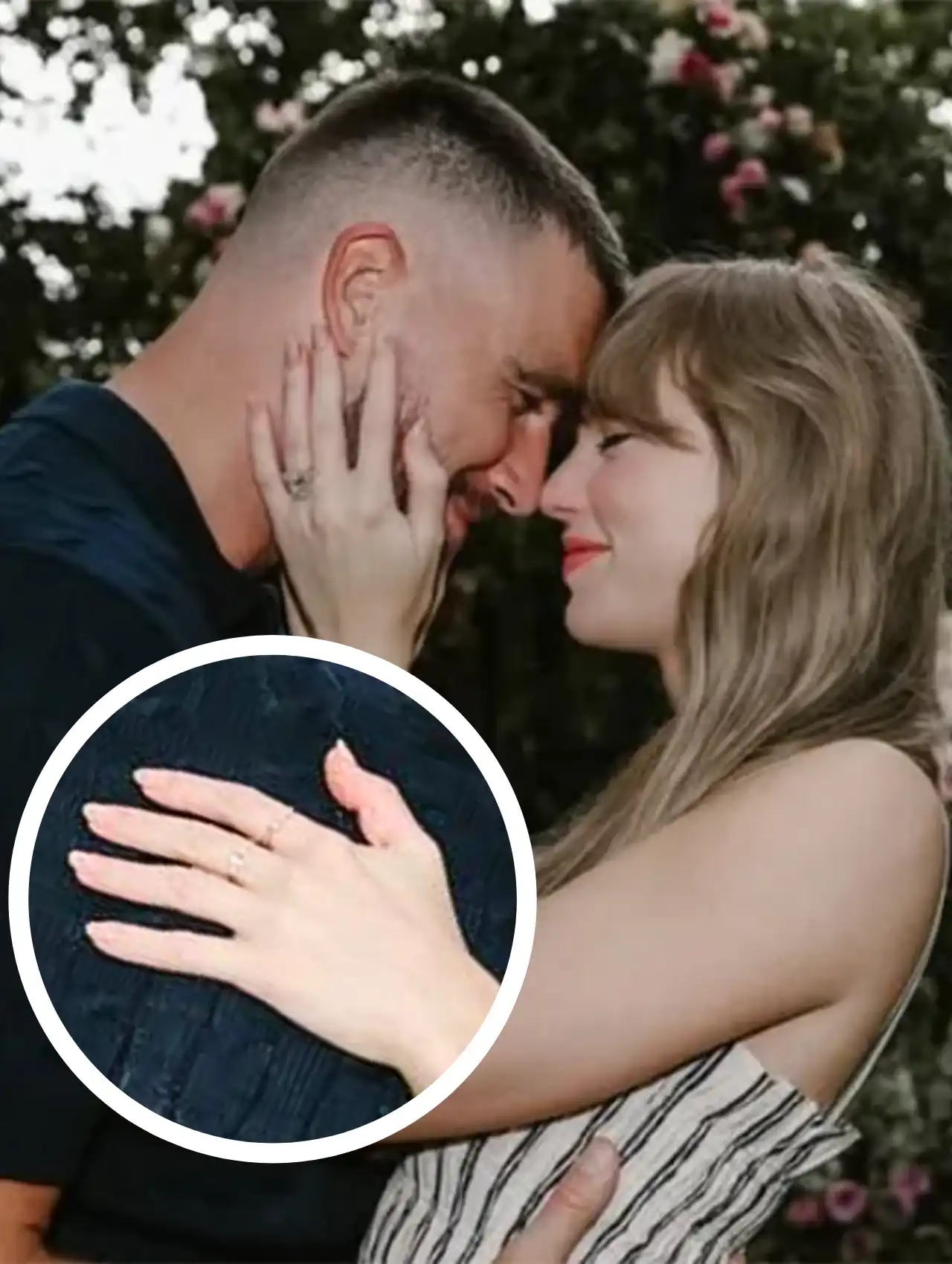 Taylor Swift's naked engagement nails with a natural pink manicure and her diamond engagement ring.